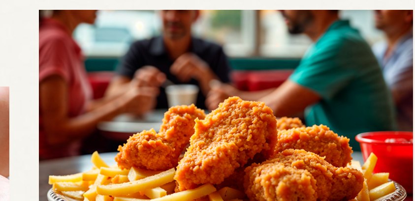 Plato de pollo broaster con patatas fritas